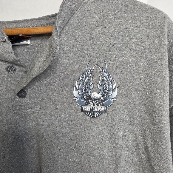 Harley Davidson Grey Left Chest Emblem 1/4 Button Short Sleeve, Mens, 2XL - Picture 3 of 7